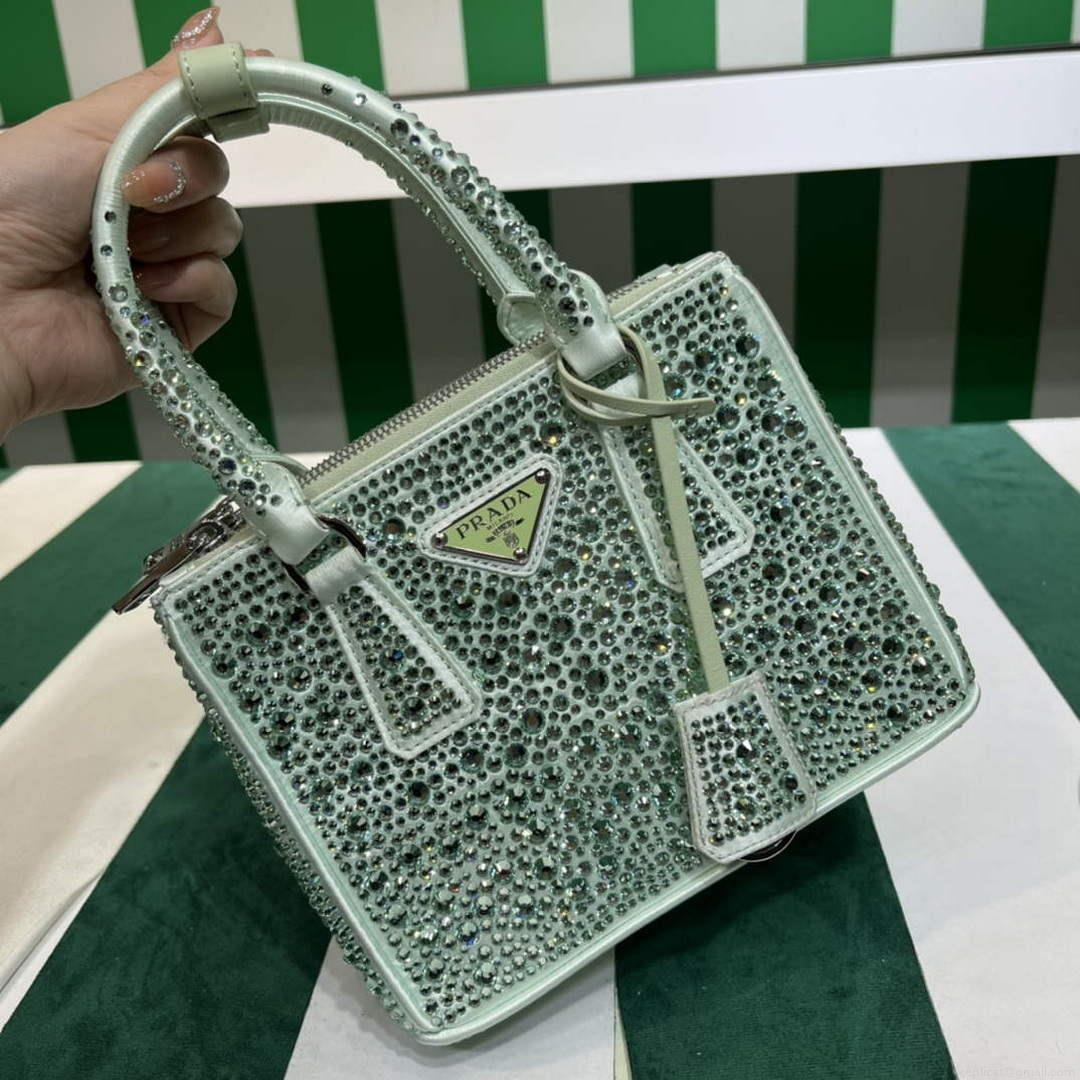 Prada 1BA906 Galleria satin mini-bag with crystals Green