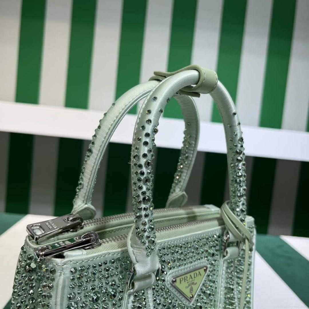 Prada 1BA906 Galleria satin mini-bag with crystals Green