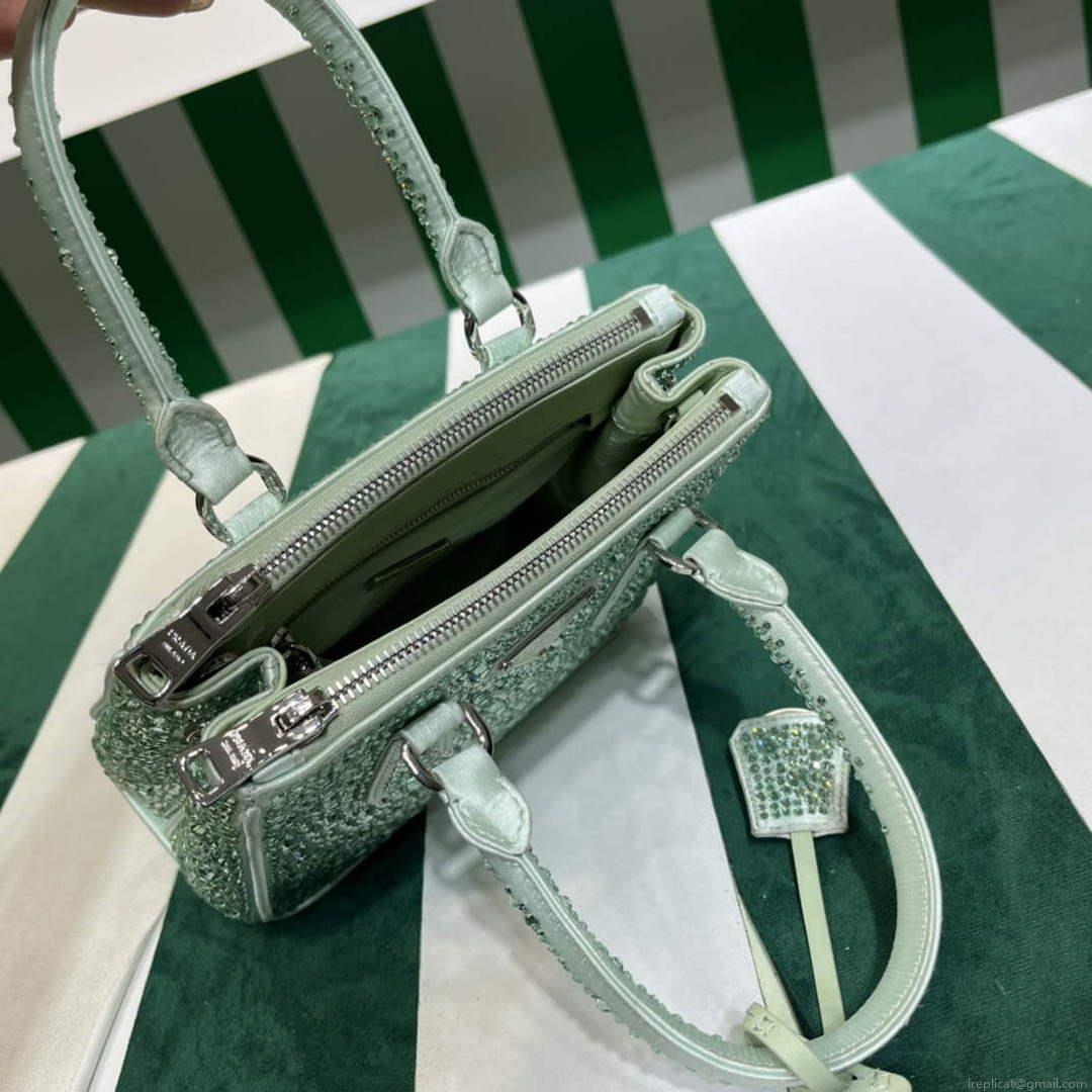 Prada 1BA906 Galleria satin mini-bag with crystals Green