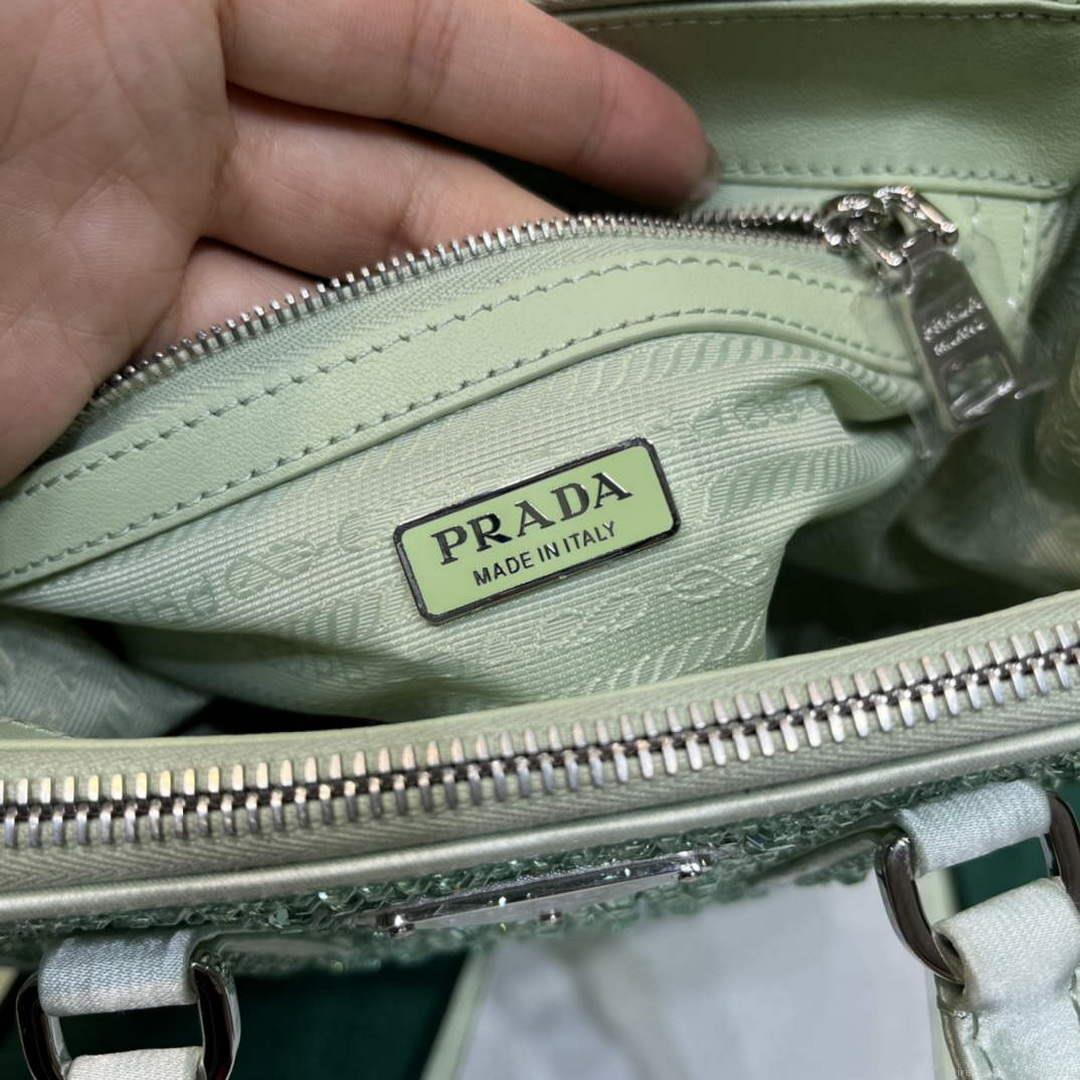 Prada 1BA906 Galleria satin mini-bag with crystals Green