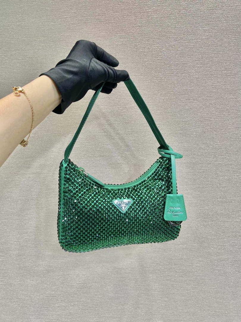 Prada 1NE515 Satin mini-bag with artificial crystals Jade green