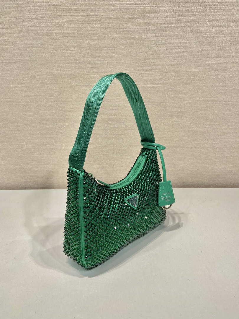 Prada 1NE515 Satin mini-bag with artificial crystals Jade green