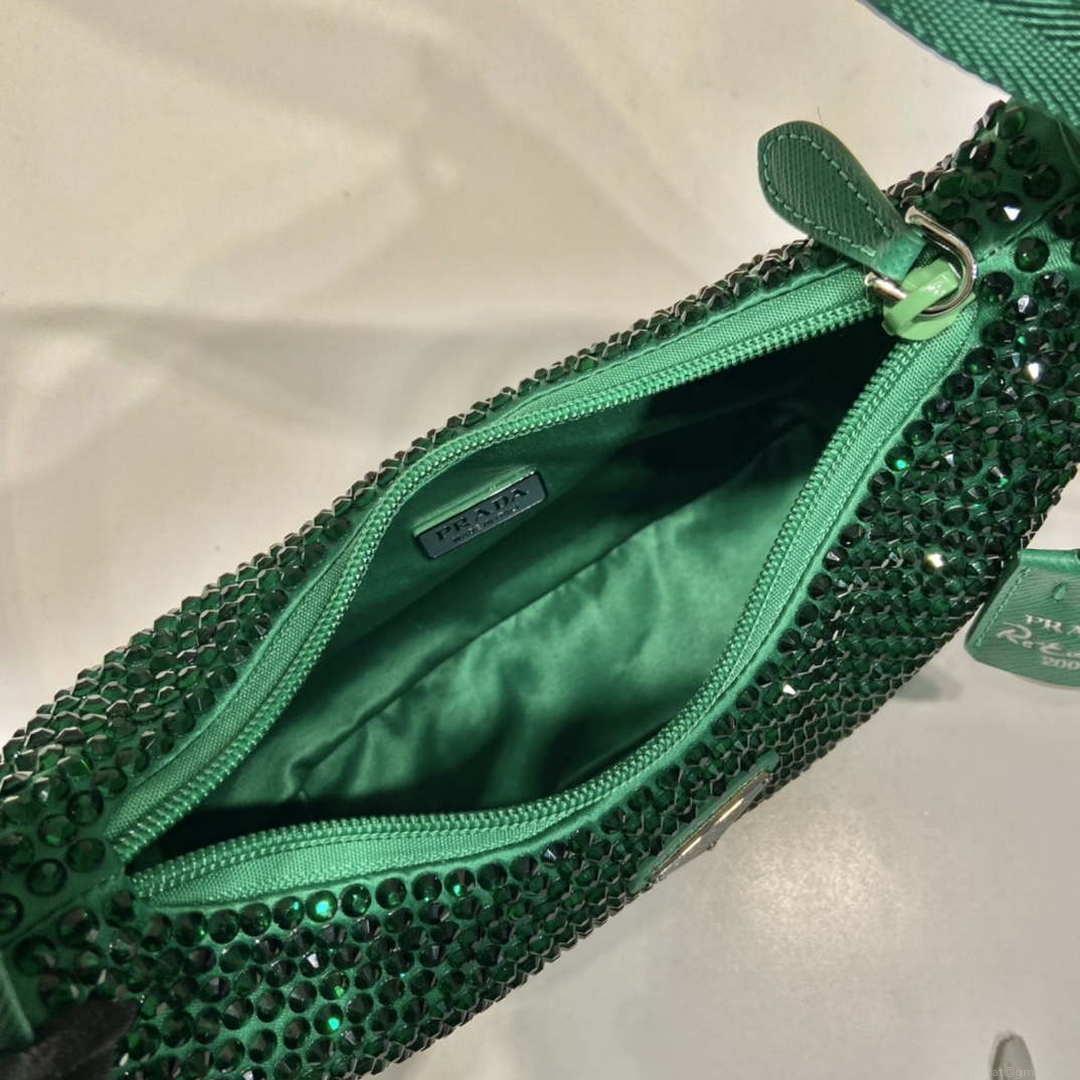 Prada 1NE515 Satin mini-bag with artificial crystals Jade green