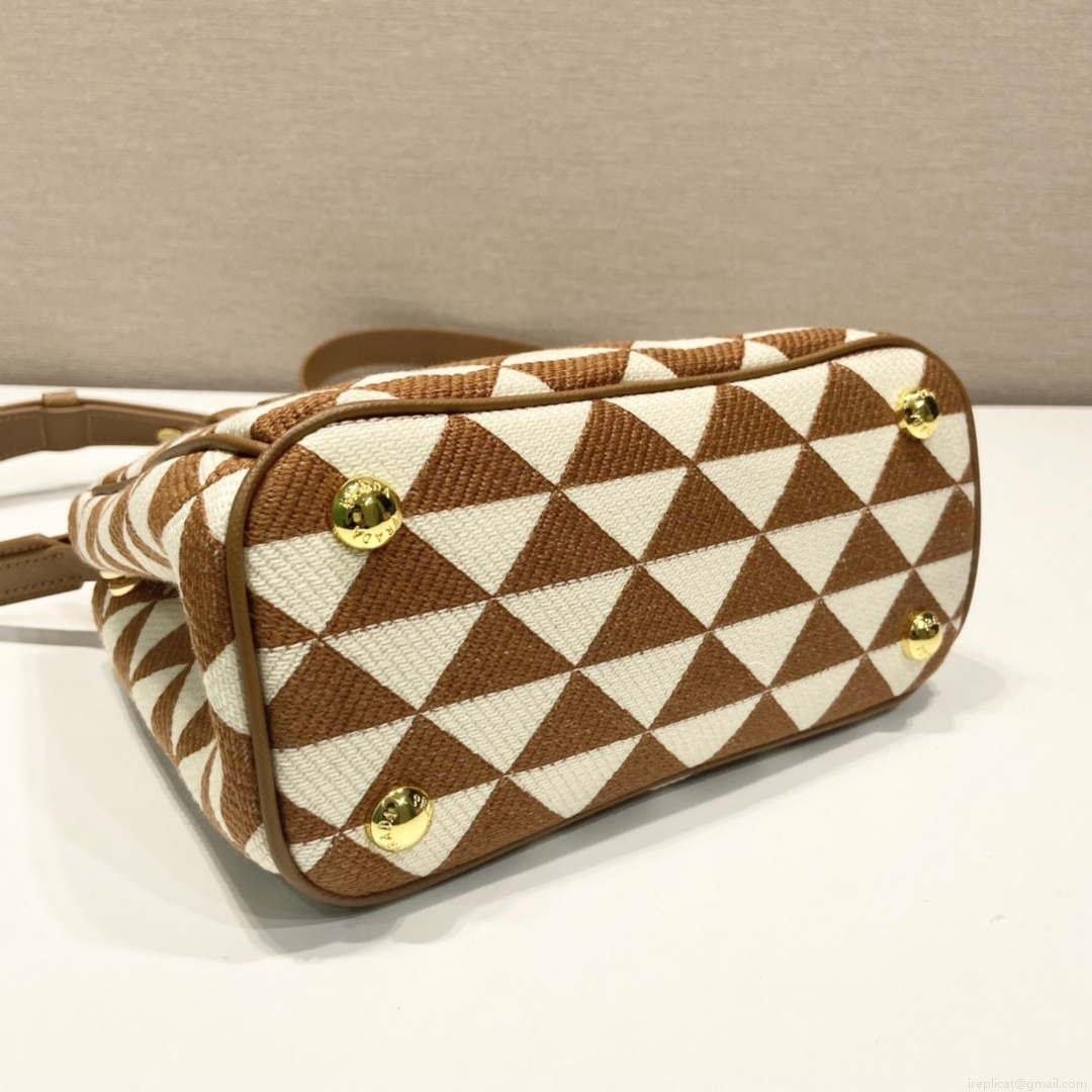 Prada 1BA906 Galleria embroidered fabric bag Brown and Beige