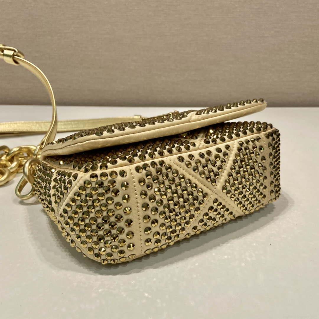 Prada 1BD329 Satin mini-bag with crystals Gold