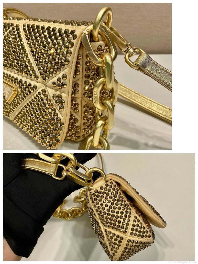 Prada 1BD329 Satin mini-bag with crystals Gold