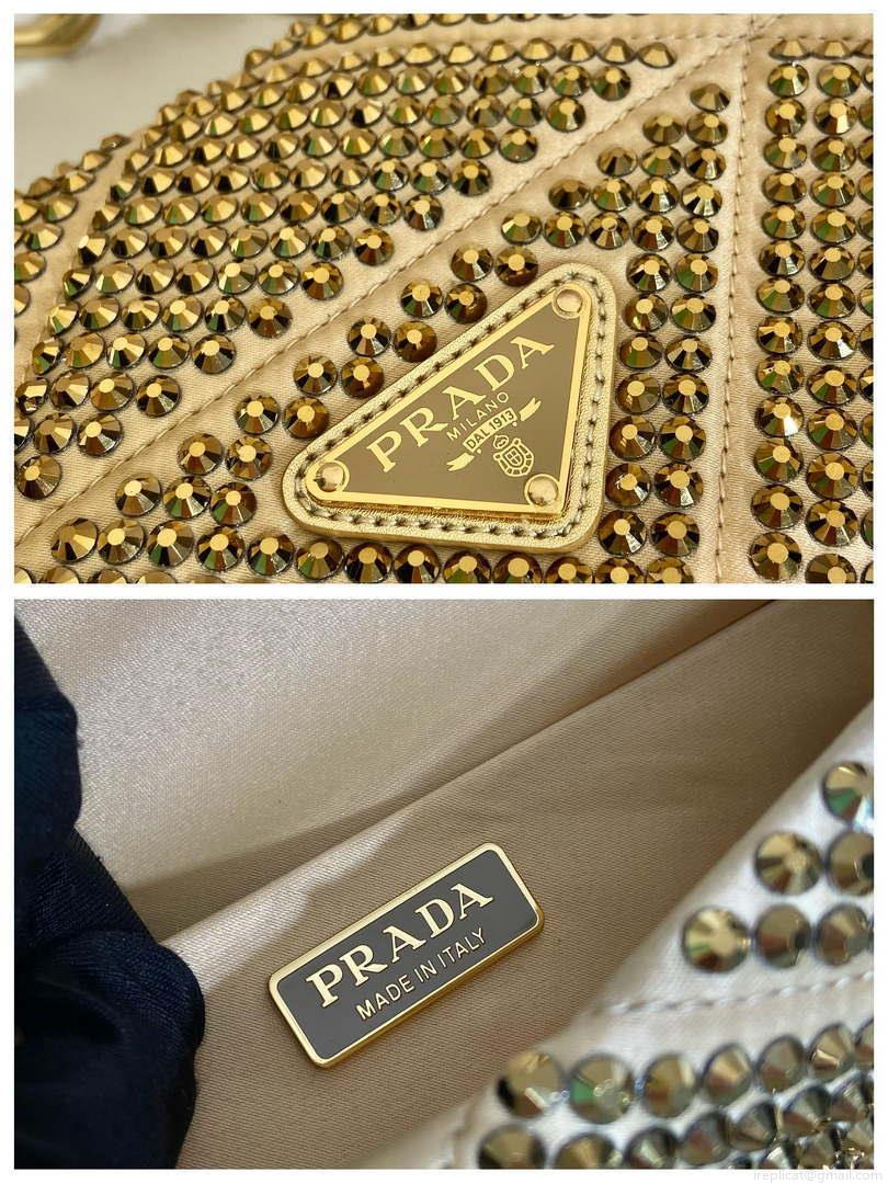 Prada 1BD329 Satin mini-bag with crystals Gold