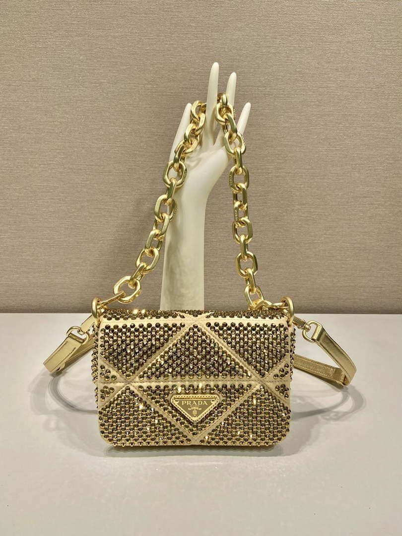 Prada 1BD329 Satin mini-bag with crystals Gold