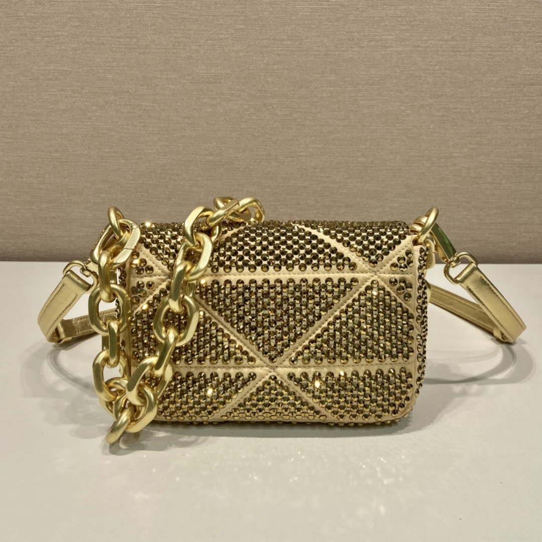 Prada 1BD329 Satin mini-bag with crystals Gold