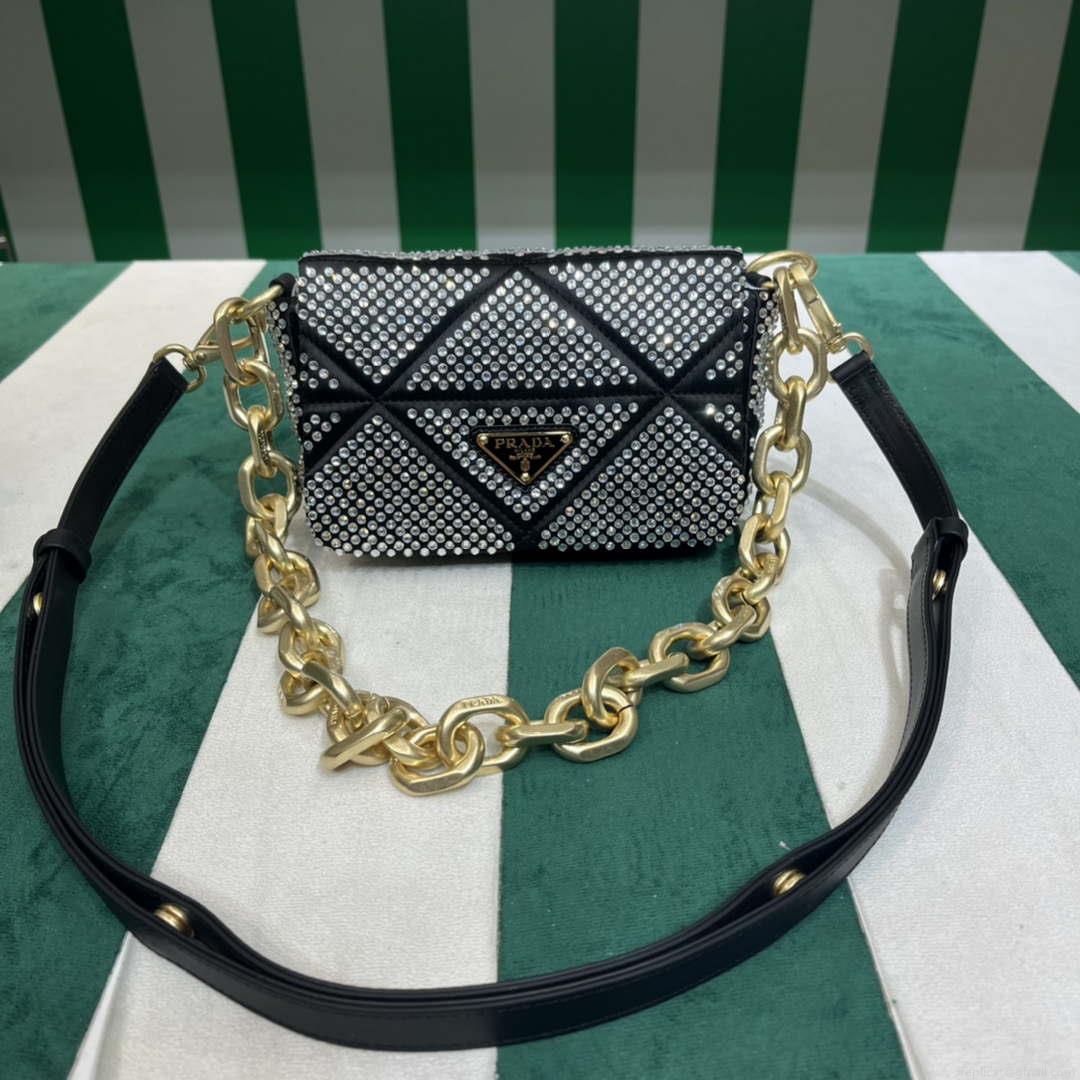 Prada 1BD329 Satin mini-bag with White Crystals Black
