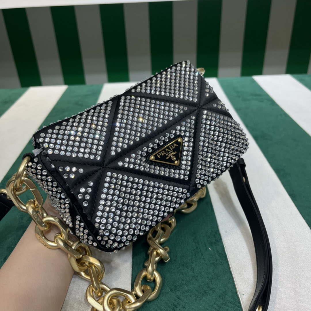 Prada 1BD329 Satin mini-bag with White Crystals Black