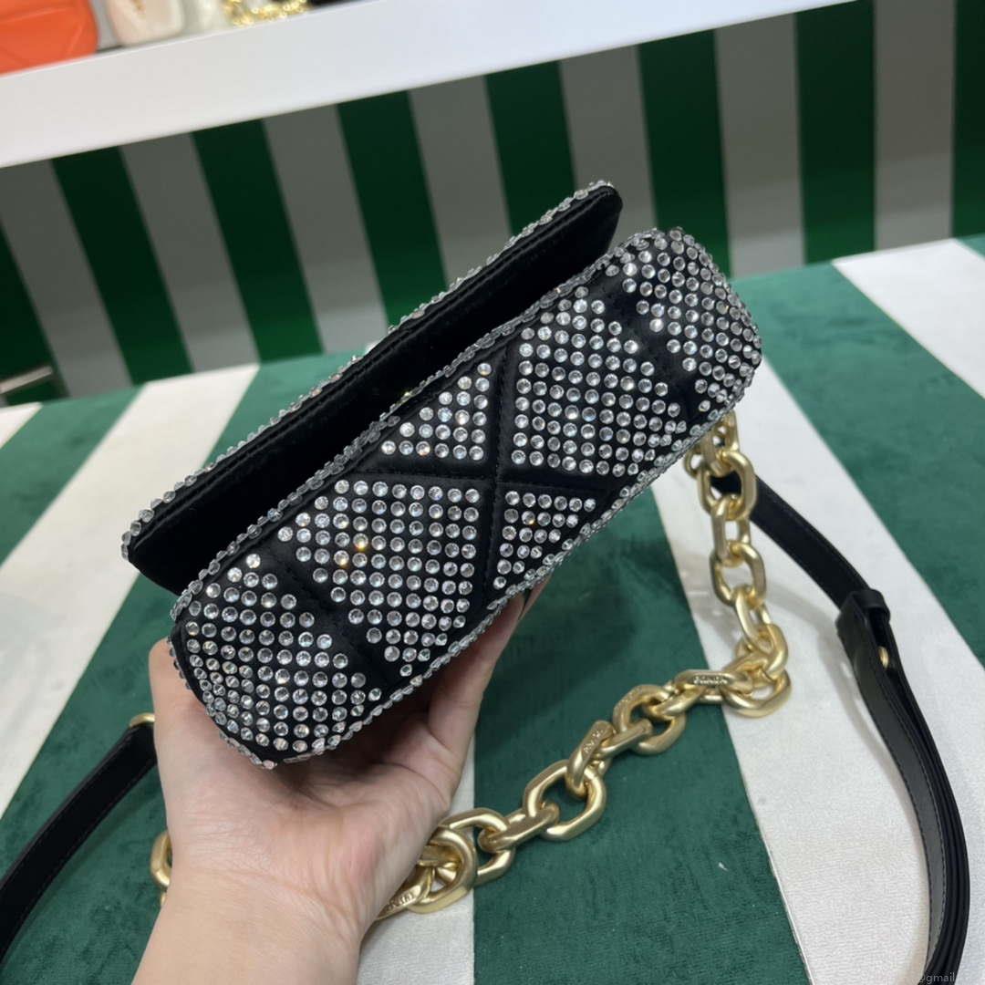 Prada 1BD329 Satin mini-bag with White Crystals Black