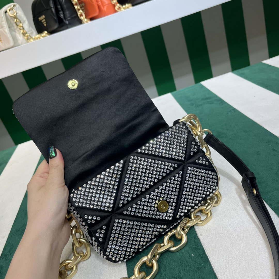 Prada 1BD329 Satin mini-bag with White Crystals Black
