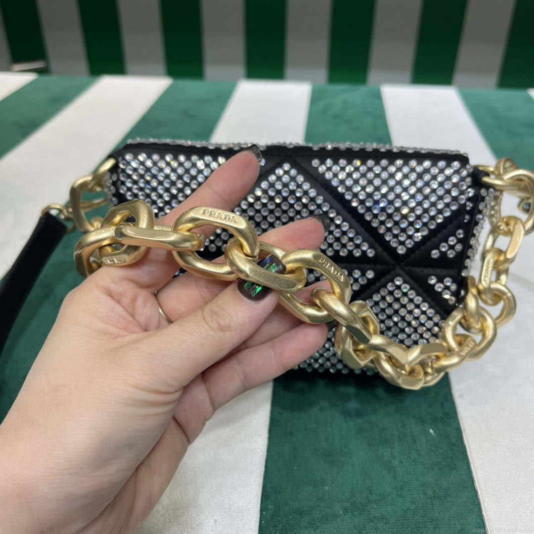 Prada 1BD329 Satin mini-bag with White Crystals Black