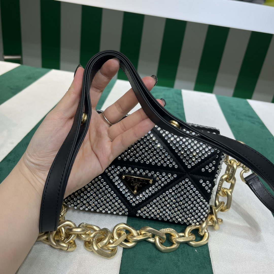 Prada 1BD329 Satin mini-bag with White Crystals Black