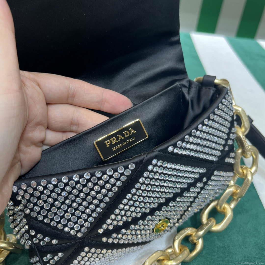Prada 1BD329 Satin mini-bag with White Crystals Black