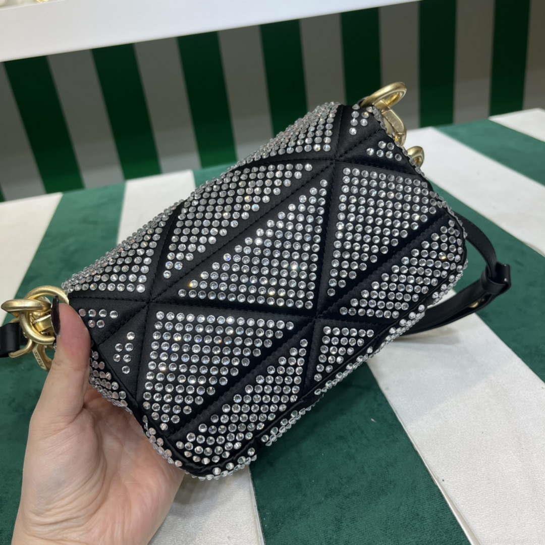 Prada 1BD329 Satin mini-bag with White Crystals Black