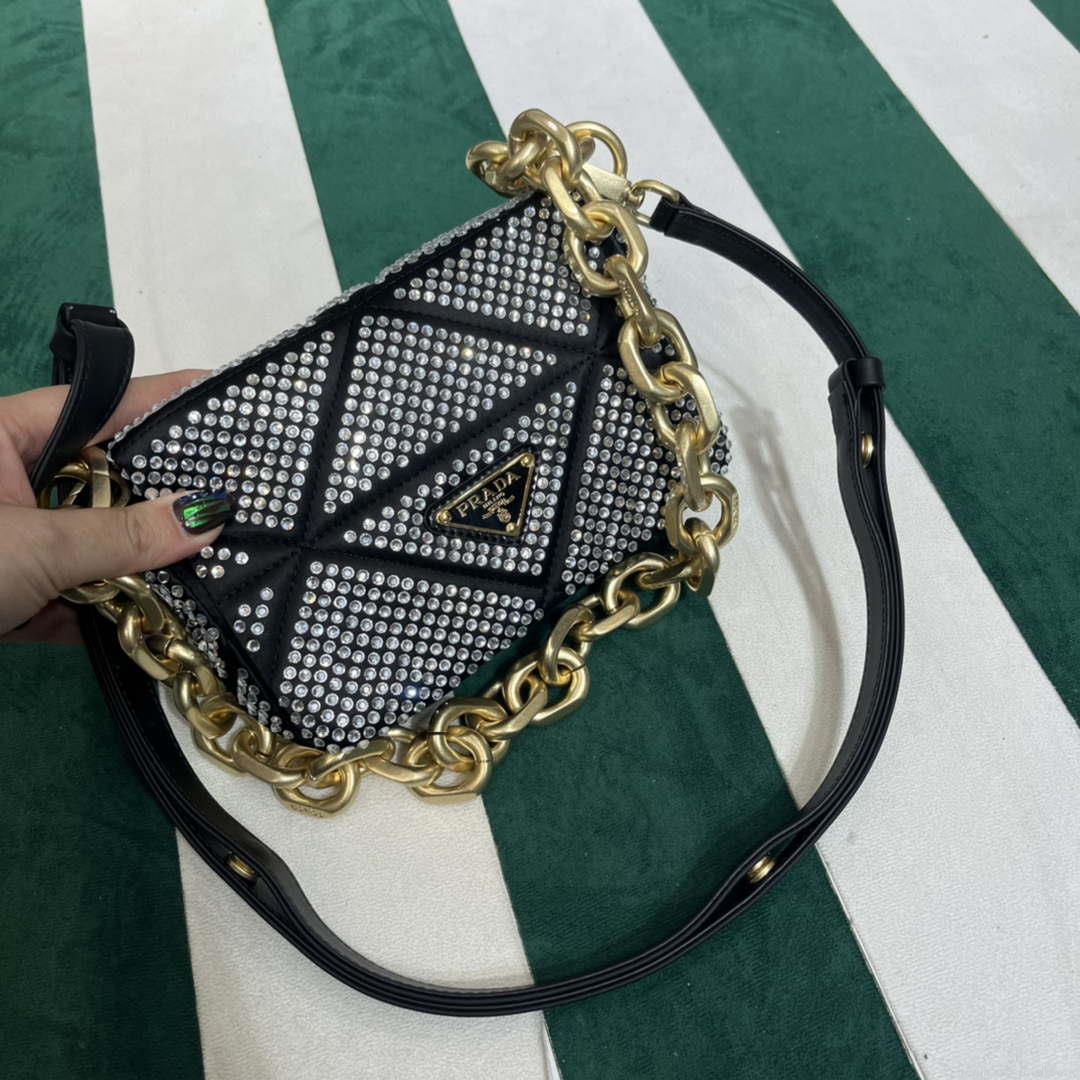 Prada 1BD329 Satin mini-bag with White Crystals Black