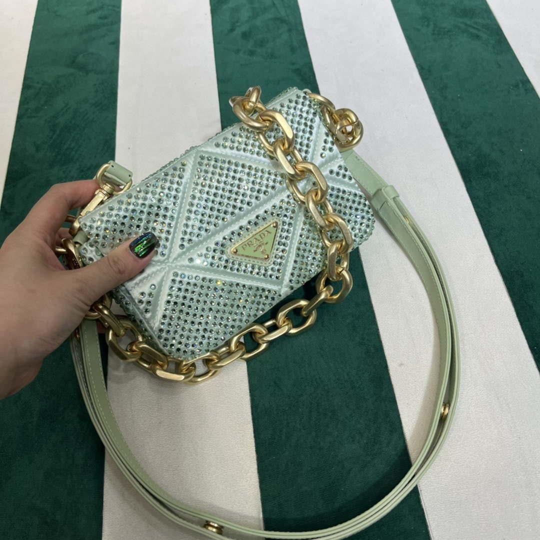 Prada 1BD329 Satin mini-bag with Crystals Green