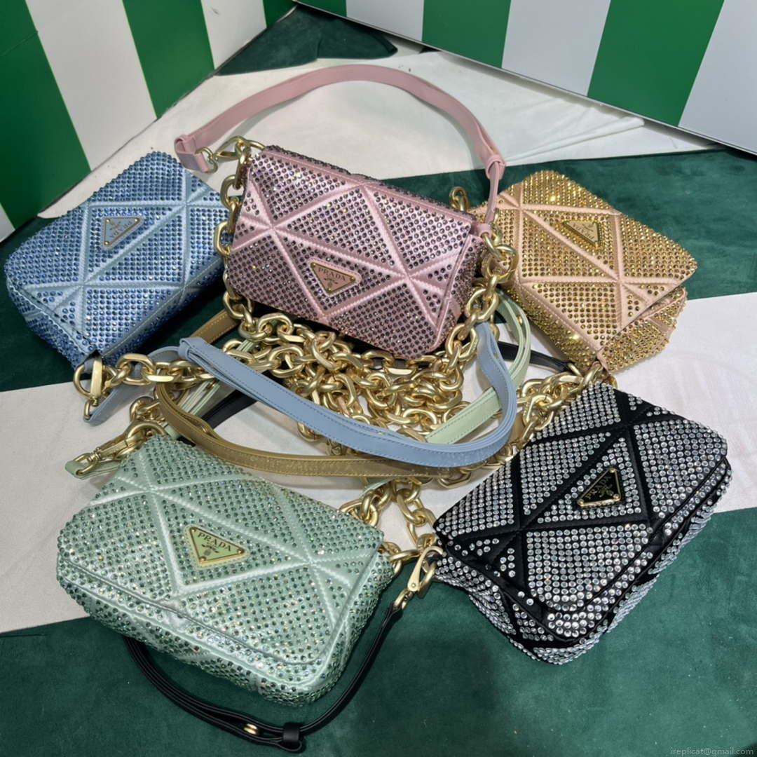 Prada 1BD329 Satin mini-bag with Crystals Green