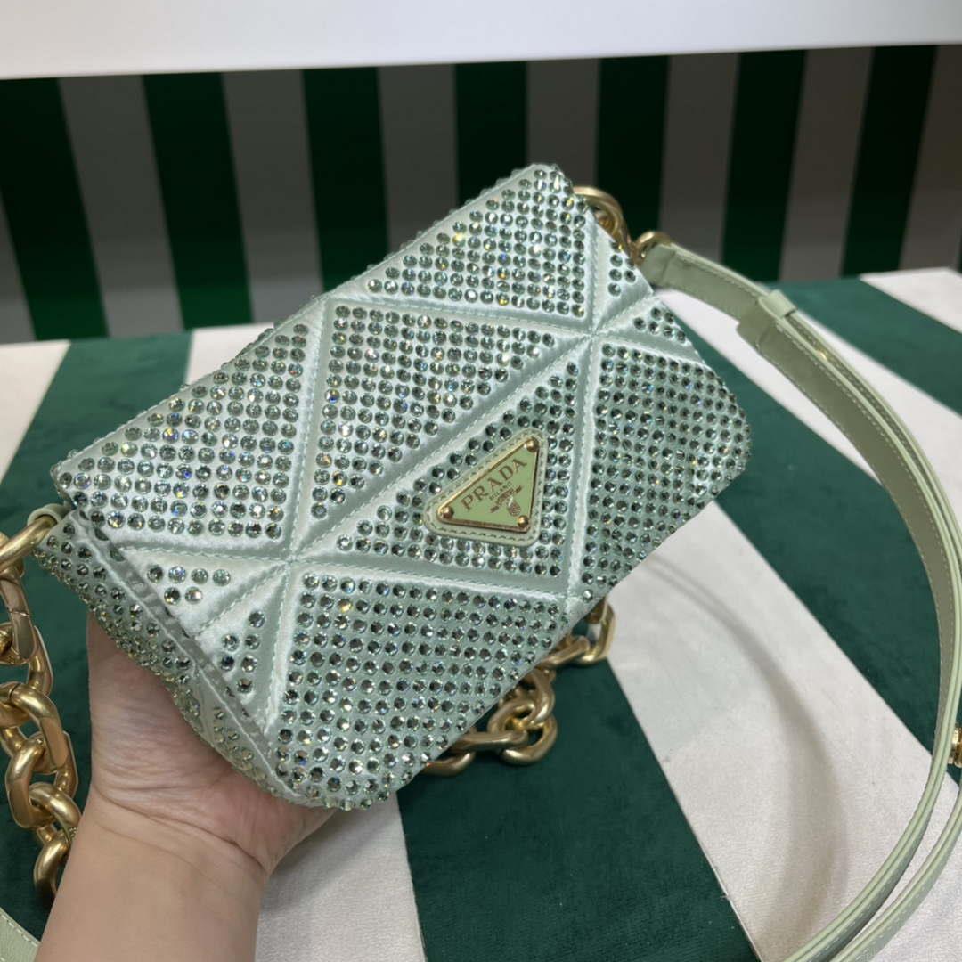 Prada 1BD329 Satin mini-bag with Crystals Green