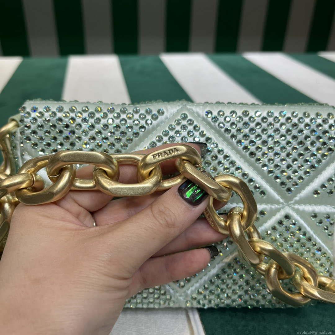 Prada 1BD329 Satin mini-bag with Crystals Green