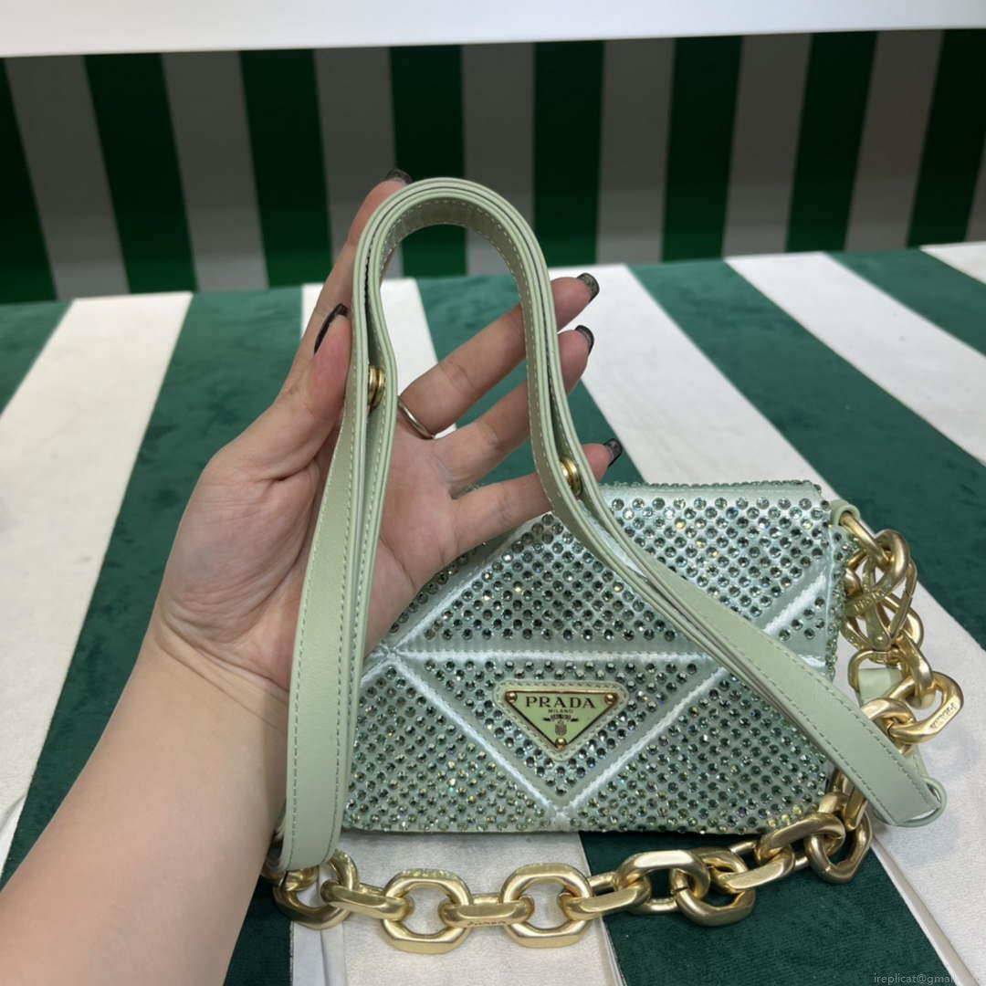 Prada 1BD329 Satin mini-bag with Crystals Green