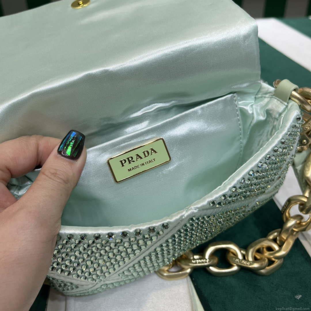 Prada 1BD329 Satin mini-bag with Crystals Green