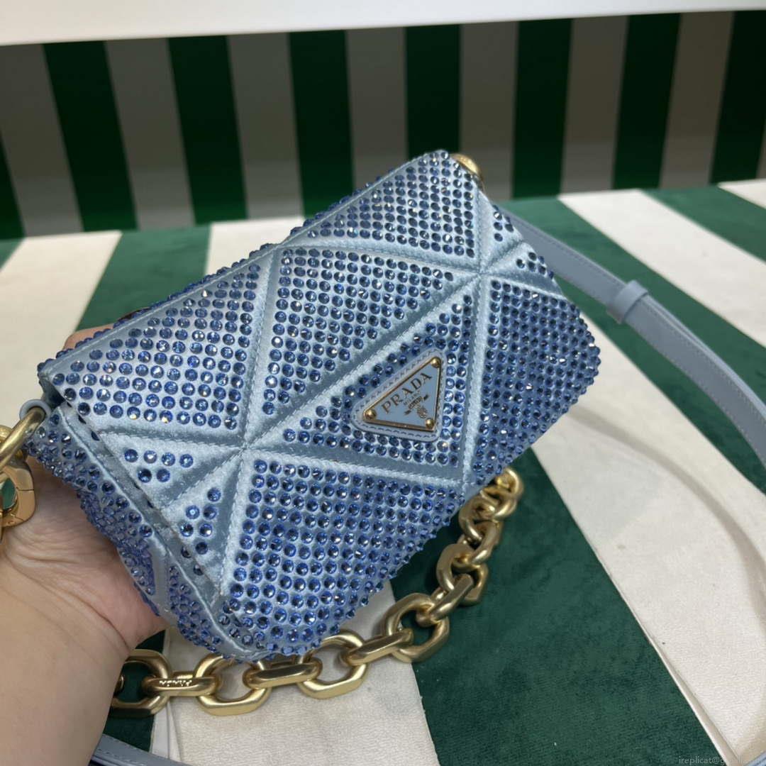 Prada 1BD329 Satin mini-bag with Crystals Blue