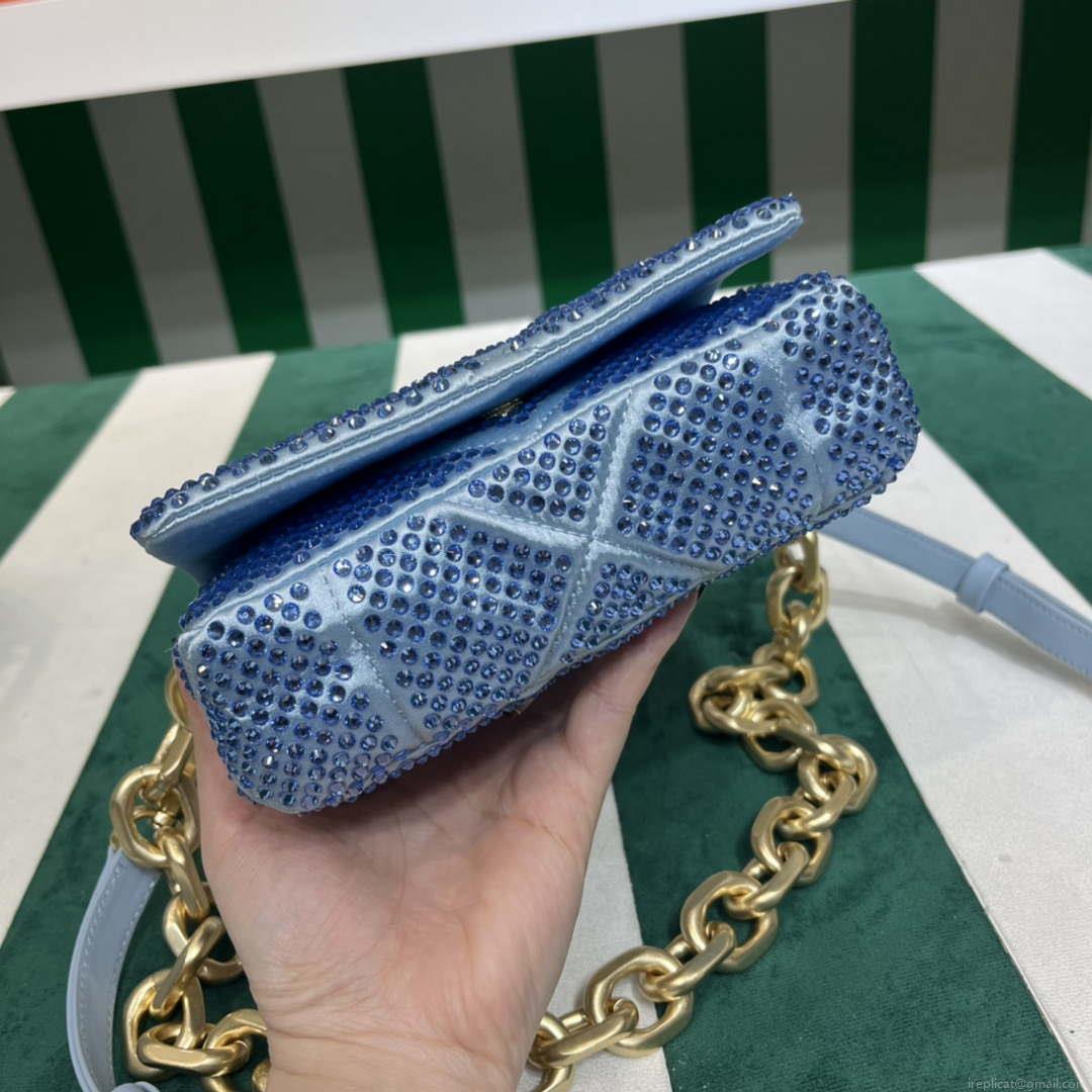 Prada 1BD329 Satin mini-bag with Crystals Blue