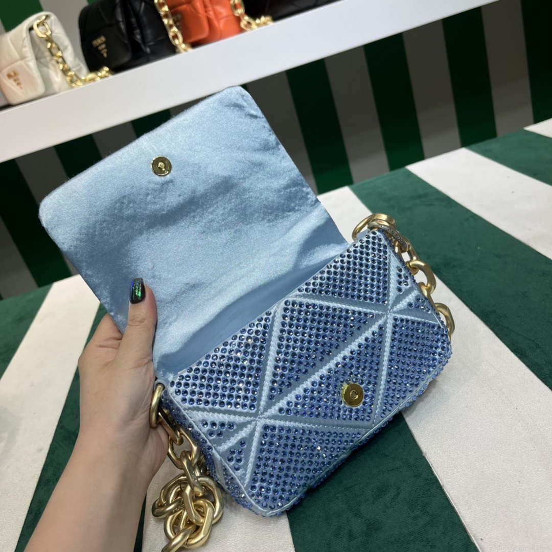 Prada 1BD329 Satin mini-bag with Crystals Blue