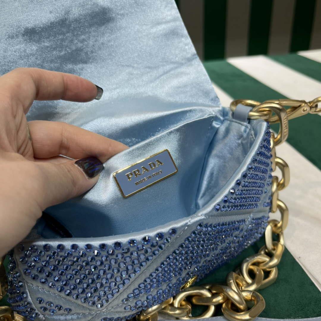 Prada 1BD329 Satin mini-bag with Crystals Blue