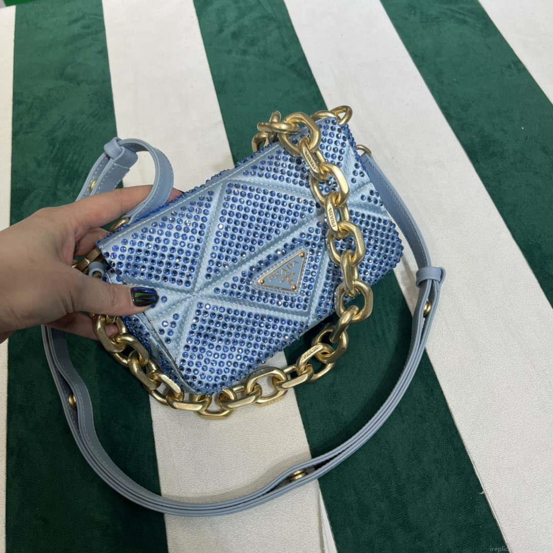 Prada 1BD329 Satin mini-bag with Crystals Blue