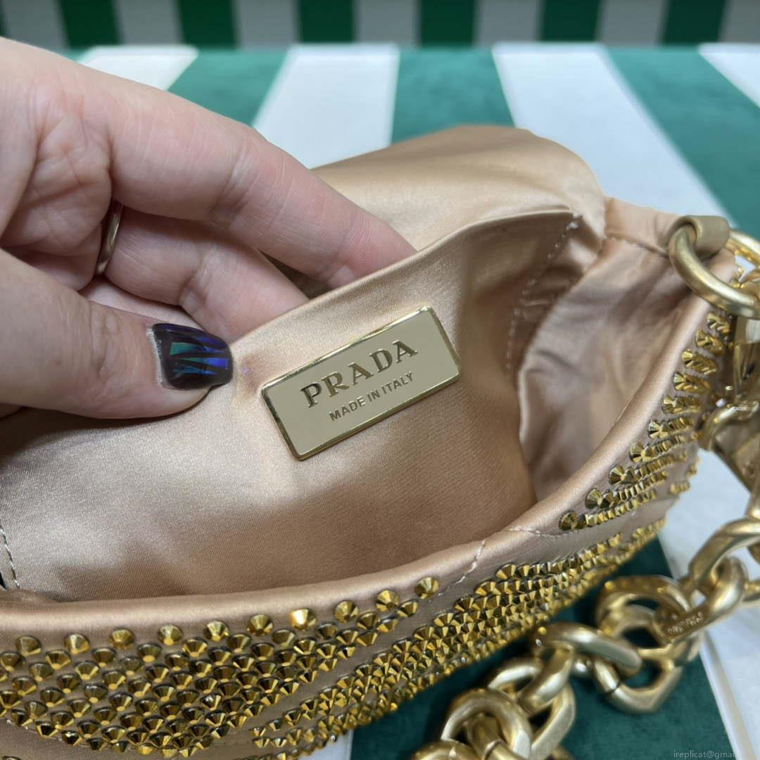 Prada 1BD329 Satin mini-bag with Crystals Gold Red
