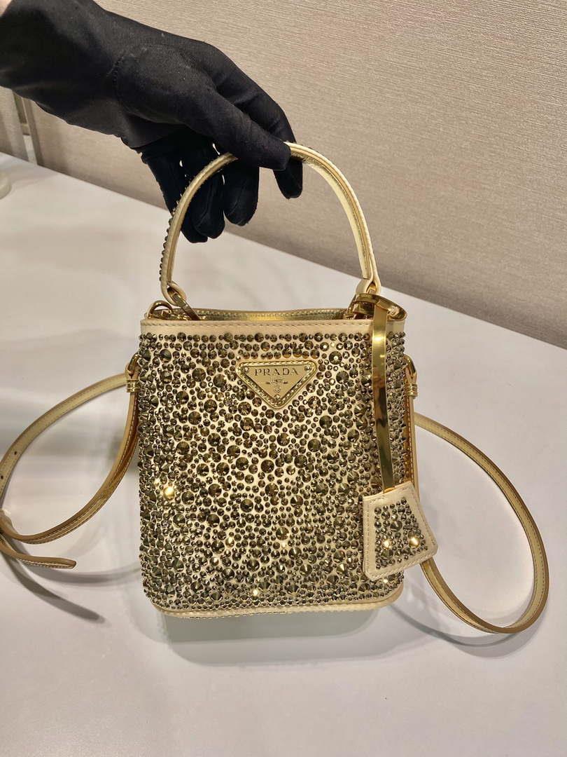 Prada 1BA373 Prada Panier satin bag with crystals Black