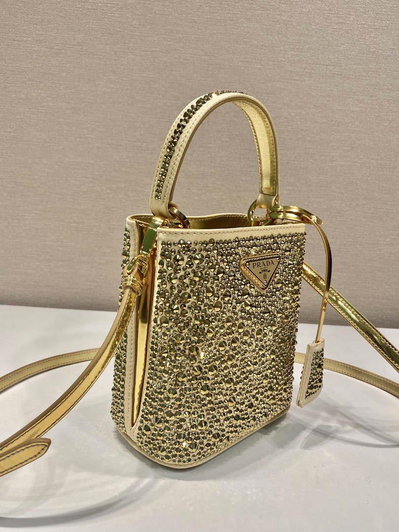 Prada 1BA373 Prada Panier satin bag with crystals Black
