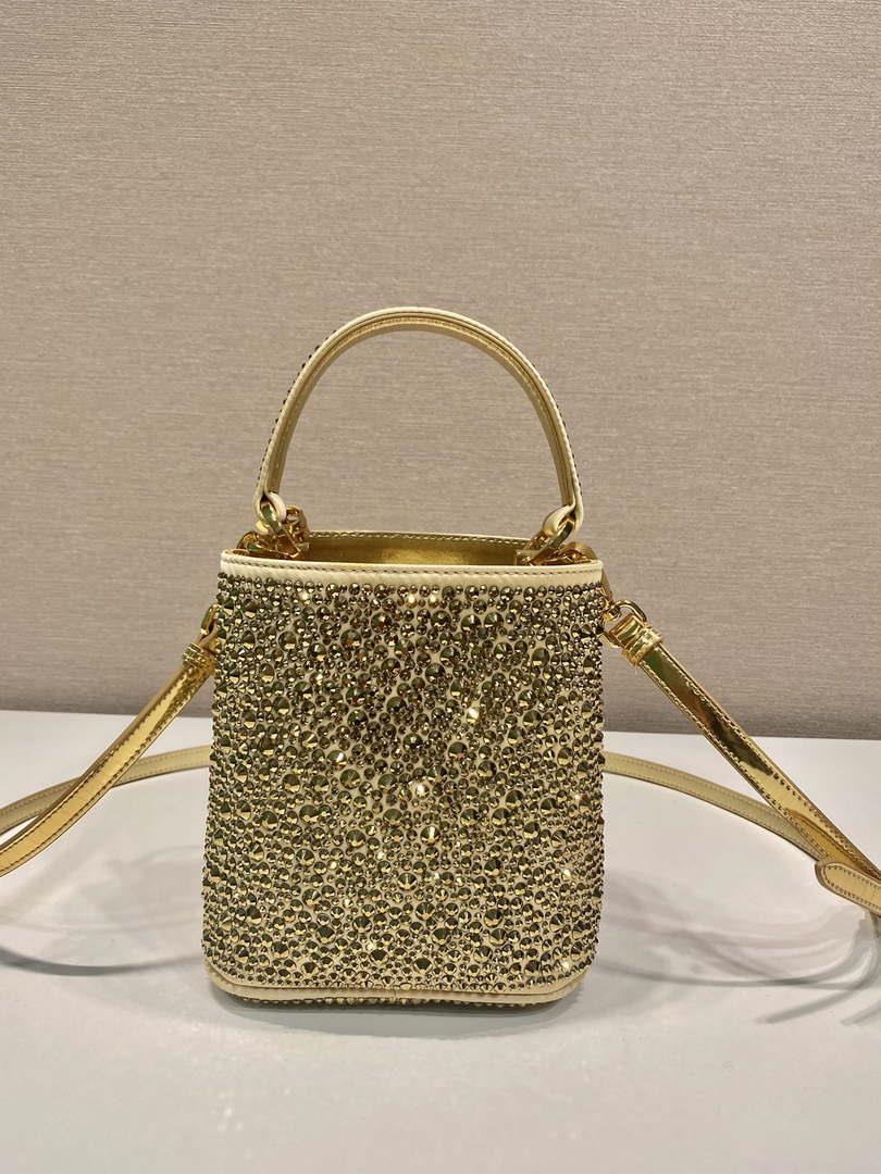 Prada 1BA373 Prada Panier satin bag with crystals Black