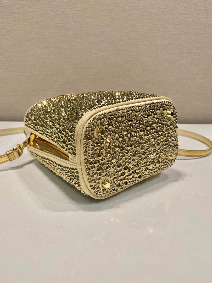 Prada 1BA373 Prada Panier satin bag with crystals Black