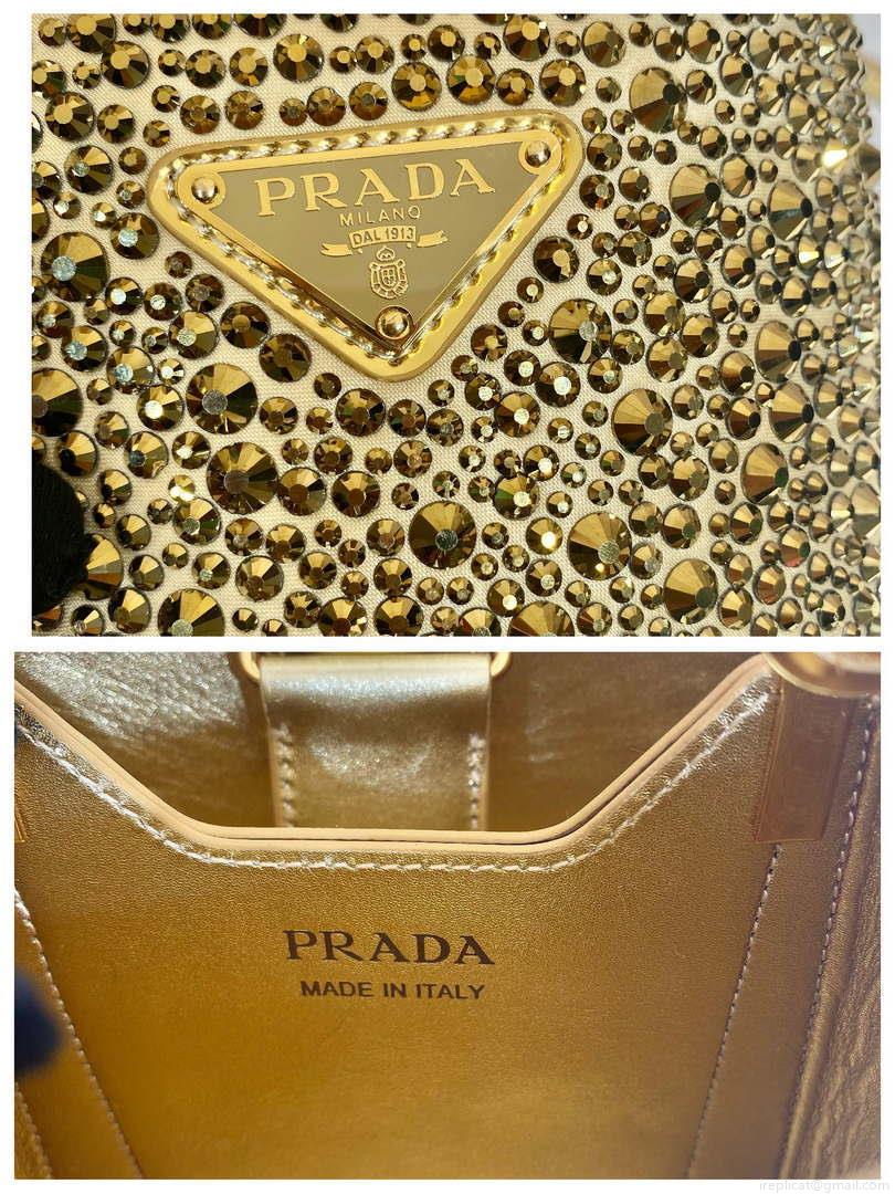 Prada 1BA373 Prada Panier satin bag with crystals Black