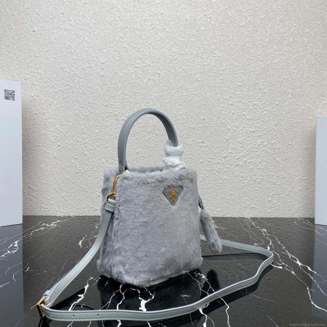 Prada 1BA373 Prada Panier shearling mini-bag Gray