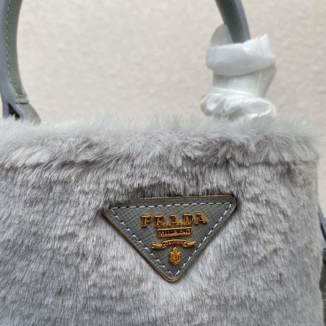 Prada 1BA373 Prada Panier shearling mini-bag Gray