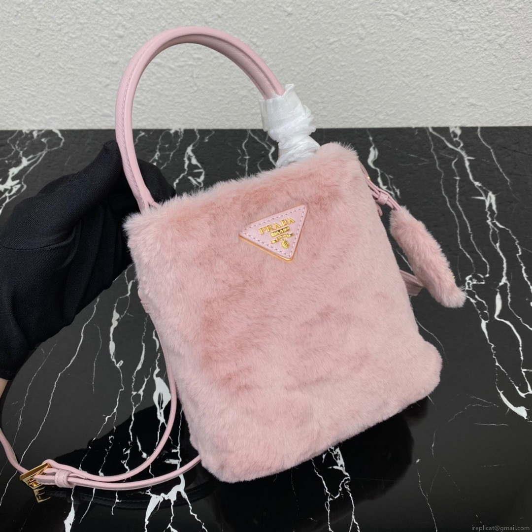 Prada 1BA373 Prada Panier shearling mini-bag Pink