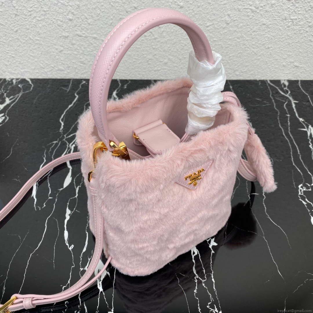 Prada 1BA373 Prada Panier shearling mini-bag Pink
