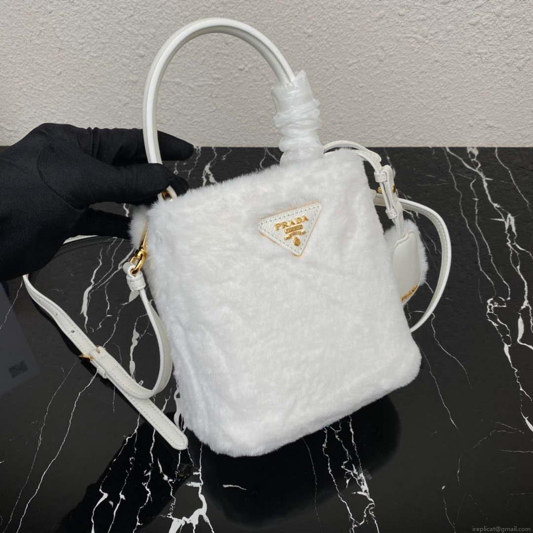 Prada 1BA373 Prada Panier shearling mini-bag White