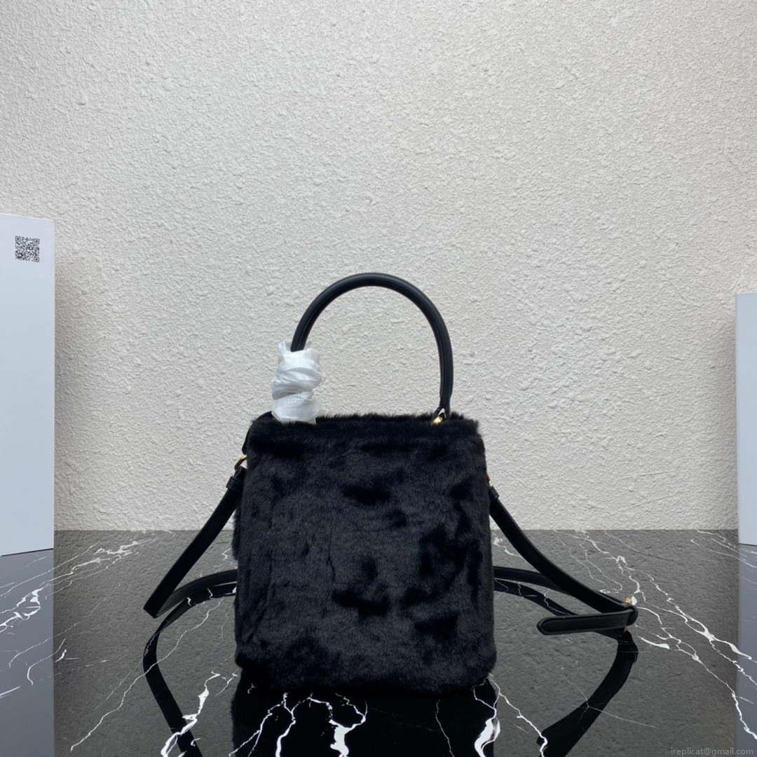 Prada 1BA373 Prada Panier shearling mini-bag Black