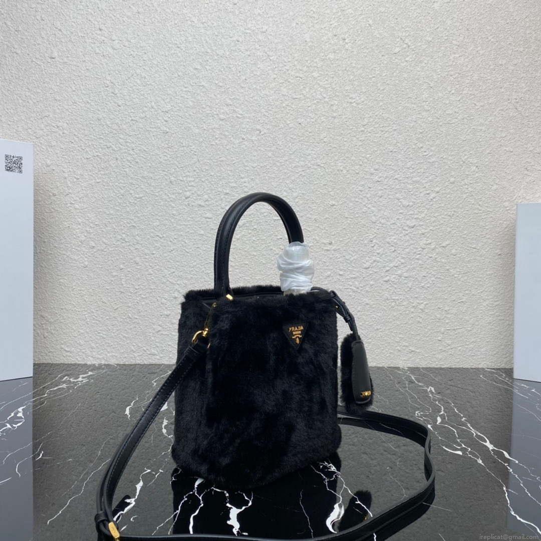 Prada 1BA373 Prada Panier shearling mini-bag Black