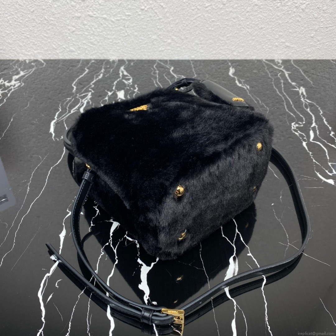 Prada 1BA373 Prada Panier shearling mini-bag Black