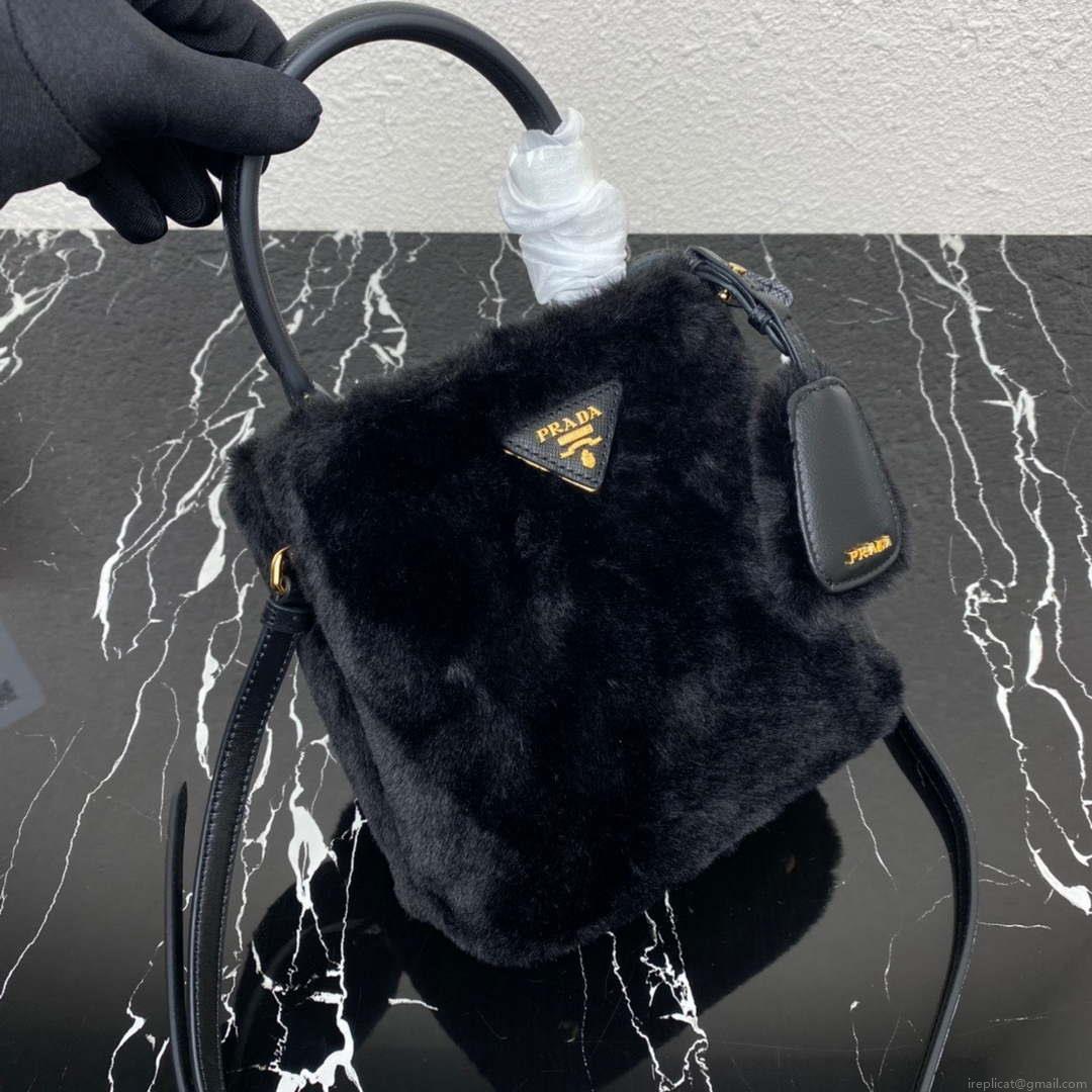 Prada 1BA373 Prada Panier shearling mini-bag Black