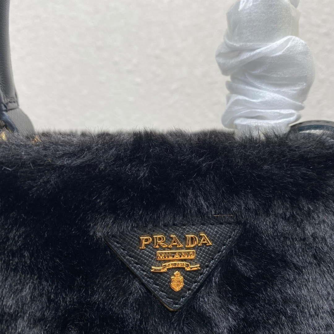 Prada 1BA373 Prada Panier shearling mini-bag Black