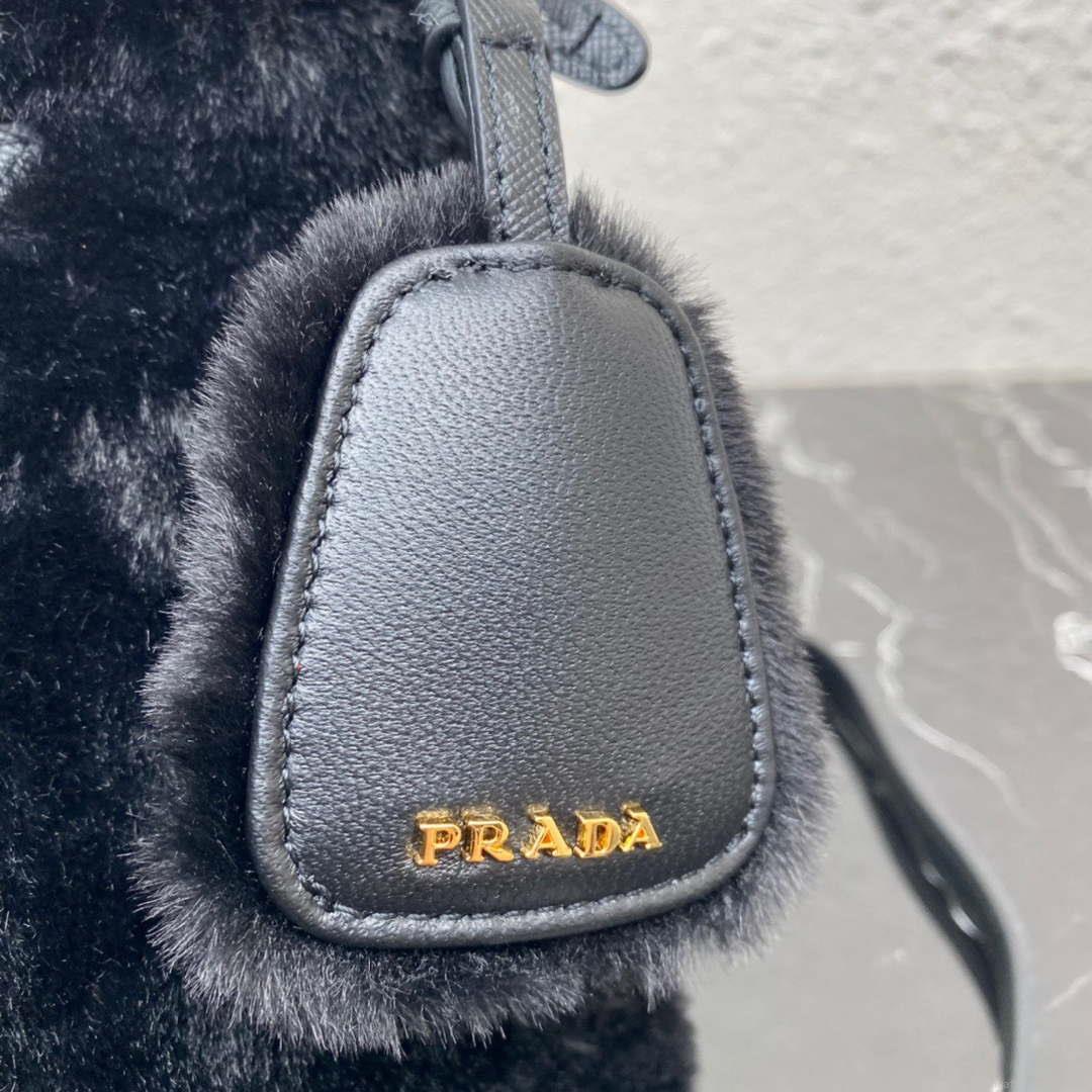 Prada 1BA373 Prada Panier shearling mini-bag Black